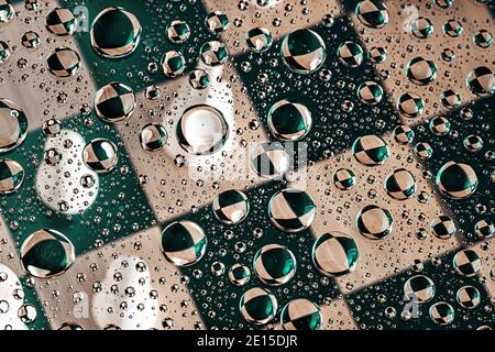 abstract selective focus background on chess theme. water bubbles multiple reflections. Stock Photo