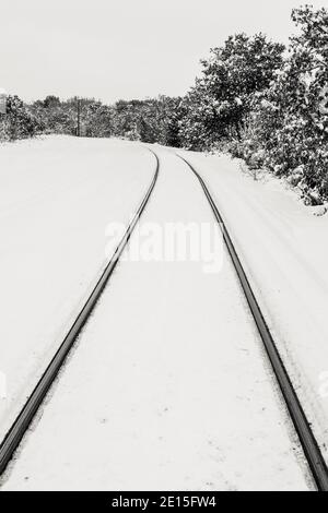 rail line; black and white landscape Stock Photo