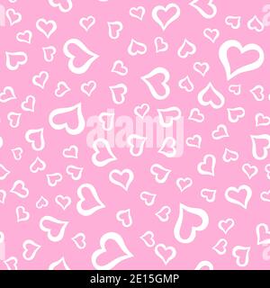 Seamless pattern with white hearts on pink background. Vector graphics. Suitable for the background of postcards, posters, printing on fabrics, covers Stock Vector