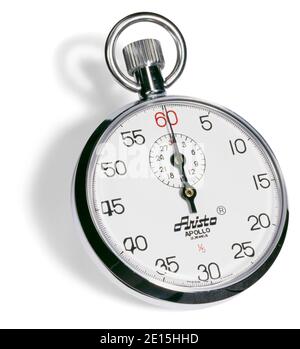 Silver Aristo stopwatch photographed on a white background Stock Photo