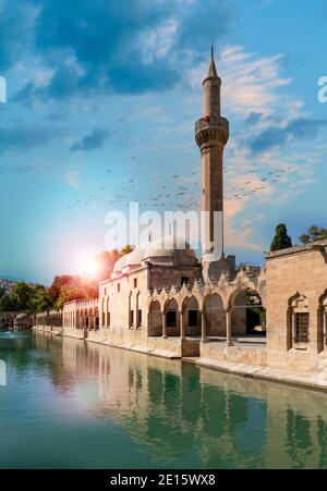 Halil-ur Rahman Mosque and Holy lake in Golbasi Park - Urfa, Turkey Stock Photo