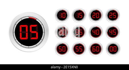 Set of timers. Sign icon. Full rotation arrow timer. Colored flat icons. Set of 12 timer icons Stock Vector