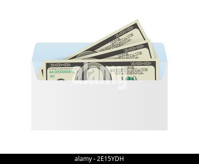 Some dollar bills in white envelope. Send money concept. Vector illustration. Stock Vector