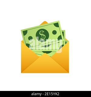 Some dollar bills in white envelope. Send money concept. Vector illustration. Stock Vector