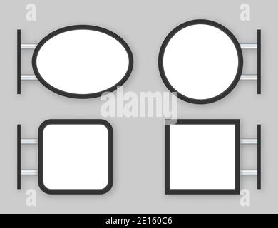 Rectangular signage light box signboard. Black metal cafe, restaurant outdoor mock up. Vector stock illustration. Stock Vector