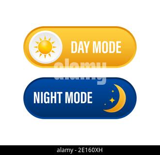 Button with night mode on dark background. Ui design. Dark theme. App interface design concept. Stock Vector