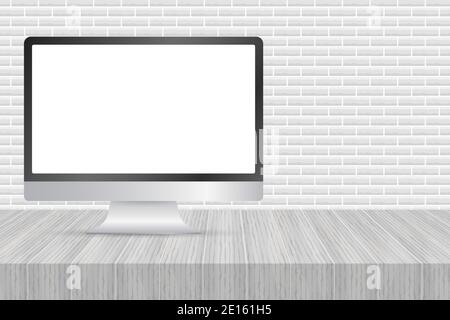 Computer display isolated in realistic design on white background. Vector stock illustration. Stock Vector