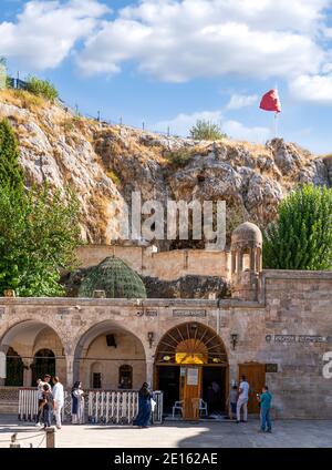 Sanli Urfa, Turkey-September 12 2020: Entrance of Mevlid-i Halil cave, birth place of Prophet Abraham Stock Photo