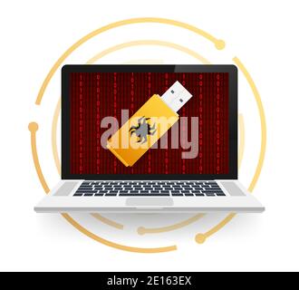 Computer virus on usb flash card. Virus protection. Vector stock illustration. Stock Vector