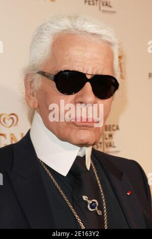 Karl Lagerfeld arrives at red carpet premiere of the Magnum ice cream film series during the Tribeca Film Festival in New York, on april 21, 2011. Photo by Elizabeth Pantaleo/ABACAUSA.COM Stock Photo