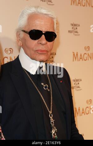 Karl Lagerfeld arrives at red carpet premiere of the Magnum ice cream film series during the Tribeca Film Festival in New York, on april 21, 2011. Photo by Elizabeth Pantaleo/ABACAUSA.COM Stock Photo