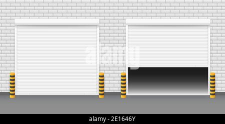 Vector Door with Rolling Shutters on white background. Vector illustration. Stock Vector