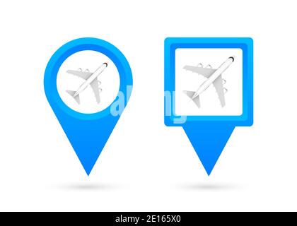 Airport pin for concept design. Pin point icon. Map symbol. Location, pointer icon symbol design Stock Vector