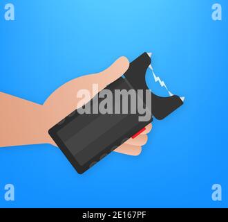 Cartoon stun gun. Protection symbol. Vector stock illustration. Stock Vector