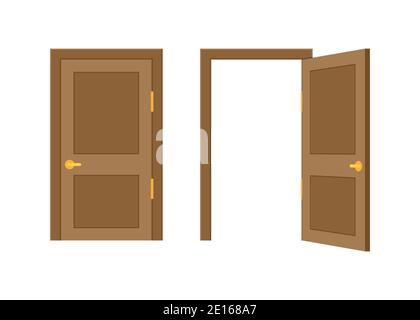 Open end closed door. Interior design. Business concept. Front view. Home office concept. Business success. Stock Vector