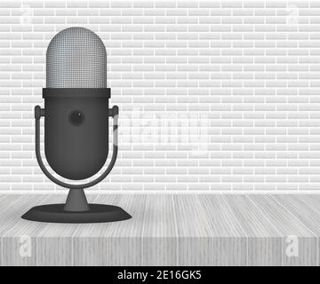 Podcast. Microphone with speech bubble icons. Vector illustration. Stock Vector