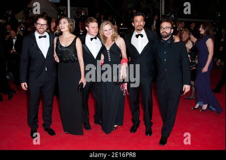 (R-L) Producer Josh Mond, producer Antonio Campos, Louisa Krause, Brady Corbet, Elizabeth Olsen and director Sean Durkin arriving for the screening of the film 'Martha Marcy May Marlene' as part of the 64th Cannes International Film Festival, in Cannes, southern France on May 15, 2011. Photo by Hahn-Nebinger-Genin/ABACAPRESS.COM Stock Photo