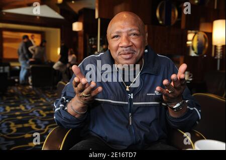 US former boxer Marvin Hagler poses for our photographer in Geneva, Switzerland on May 6, 2011. Photo by Loona/ABACAPRESS.COM Stock Photo