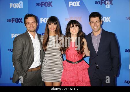 L-R: Jake Johnson, Hannah Simone, Zooey Deschanel, Max Greenfield attending the '2011 FOX Upfront Presentation', held at the Wollman Rink within Central Park in New York City, NY, USA, on May 16, 2011. Photo by Graylock/ABACAPRESS.COM Stock Photo