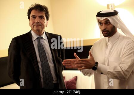 French Secretary of State in charge of the foreign Trade, Pierre Lellouche meets the secretary-general of the supreme committee for the organization of the world cup of football 2022, Hassan Al-Thawadi, in Aspire, Qatar, on May 22, 2011. Photo by Stephane Lemouton/ABACAPRESS.COM