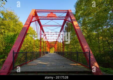 The Historic Bridge park in Battle Creek, Michigan, salvages and refurbishes historic bridges from around the state of Michigan used for hiking trail Stock Photo