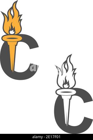 Letter C icon logo combined with torch icon design illustration Stock Vector
