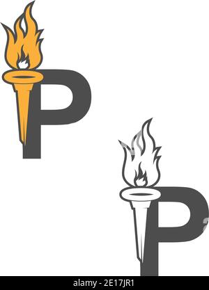 Letter P icon logo combined with torch icon design illustration Stock Vector