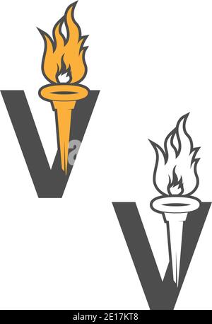 Letter V icon logo combined with torch icon design illustration Stock Vector