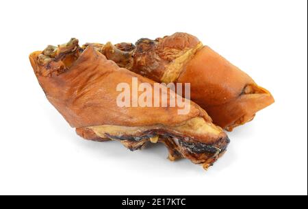 Smoked pork knee isolated on white background. Smoked pork knee for bean soup. Stock Photo