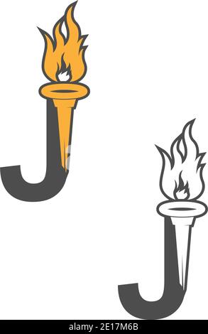 Letter J icon logo combined with torch icon design illustration Stock Vector