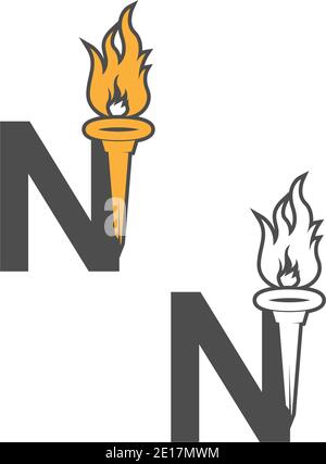 Letter N icon logo combined with torch icon design illustration Stock Vector