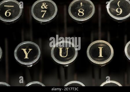 The keys of a vintage manual typewriter, which was made in 1923. Stock Photo