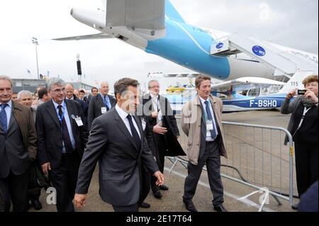 French President Nicolas Sarkozy inaugurates the 49th International Paris Air Show at Le Bourget, near Paris, France June 20, 2011. Photo by Laurent Chamussy/Pool/ABACAPRESS.COM Stock Photo