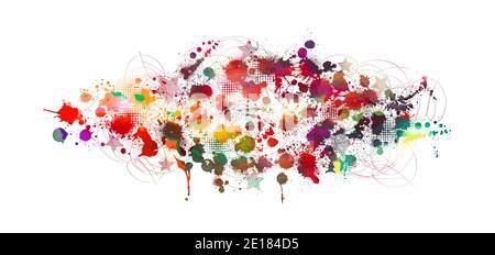 Set Multi-colored spots of paint on a black background. Mixed media. Vector illustration. Stock Vector