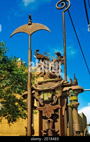 A metal art sculpture stands outside the Alabama Contemporary Art Center, Aug. 9, 2017, in Mobile, Alabama. Stock Photo