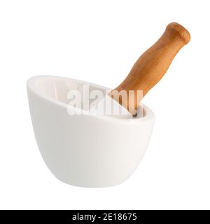 Mortar and pestle isolated on white background. Full depth of field with clipping path. Stock Photo