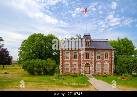 Sault Ste. Marie, Ontario. Canada. August 9, 2015. Historical building on the waterfront of the Canadian Soo Locks. The Canadian Soo Locks are utilize Stock Photo