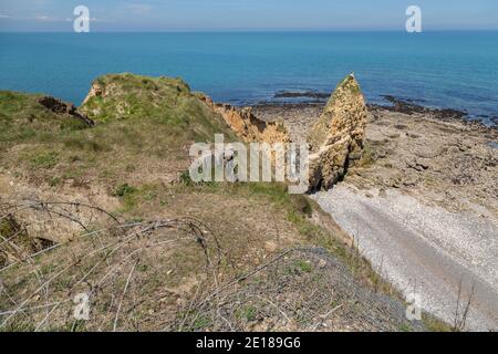 Pointe du Hoc beach as seen from the German bunkers,  Normandy, France Stock Photo
