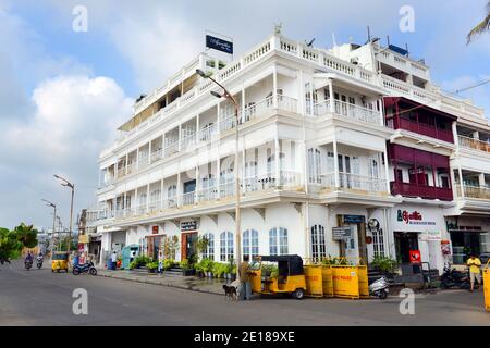 Hotel Ajantha sea view on the sea front in Pondicherry, India. Stock Photo