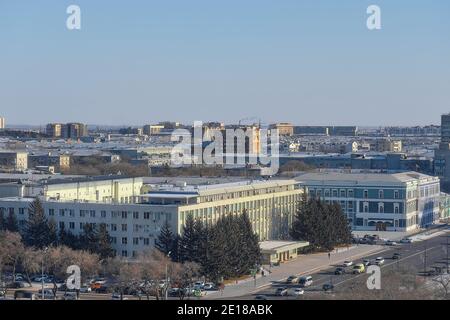 Russia, Blagoveshchensk, Dec 24 2020: view of the city of Blagoveshchensk from a height in winter Stock Photo