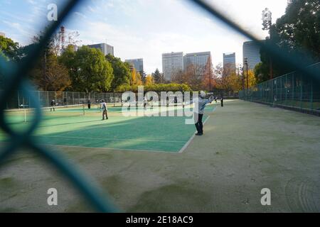 Senior tennis players in Tokyo Japan stock image Stock Photo
