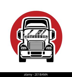 Semi truck 18 wheeler front view in red background Stock Vector