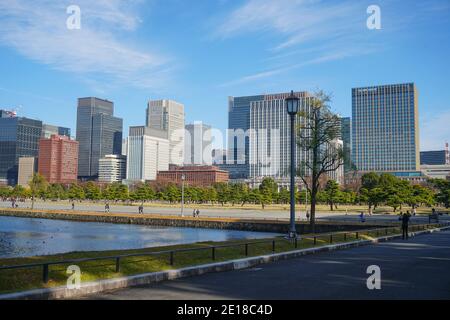 Tokyo skyscrapers chiyoda park Japan near Imperial Palace Stock Photo