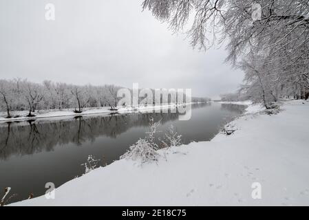 Snowfall at Starved Rock State Park Stock Photo