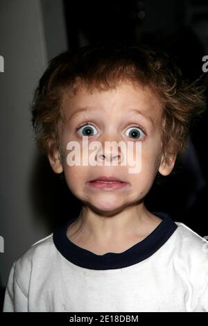 New York, NY, USA. 12 April, 2007. Young boy looking making wide eyed scarey face at Home. Credit: Steve Mack/Alamy Stock Photo