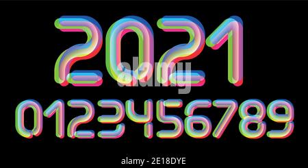 3d Glitch effect font. Numbers from 0 to 9. Trending 2021 typerface design. For music events, banner, flyer, cover design. Stock Vector