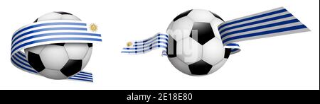 balls for soccer, classic football in ribbons with colors Flag of Uruguay. Design element for football competitions. Isolated vector on white backgrou Stock Vector