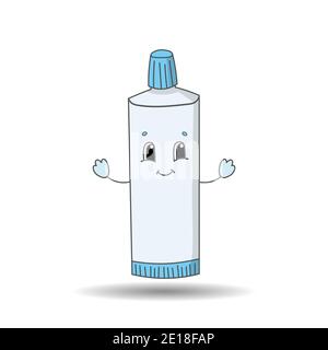 Tube of toothpaste. Cute character. Colorful vector illustration. Cartoon style. Isolated on white background. Design element. Stock Vector