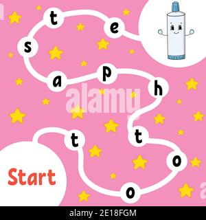 Toothpaste. Logic puzzle game. Learning words for kids. Find the hidden name. Education developing worksheet. Activity page for study English. Isolate Stock Vector