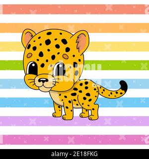 Spotted jaguar. Colorful vector illustration. Cartoon style. Isolated on color background. Design element. Template for your design. Stock Vector